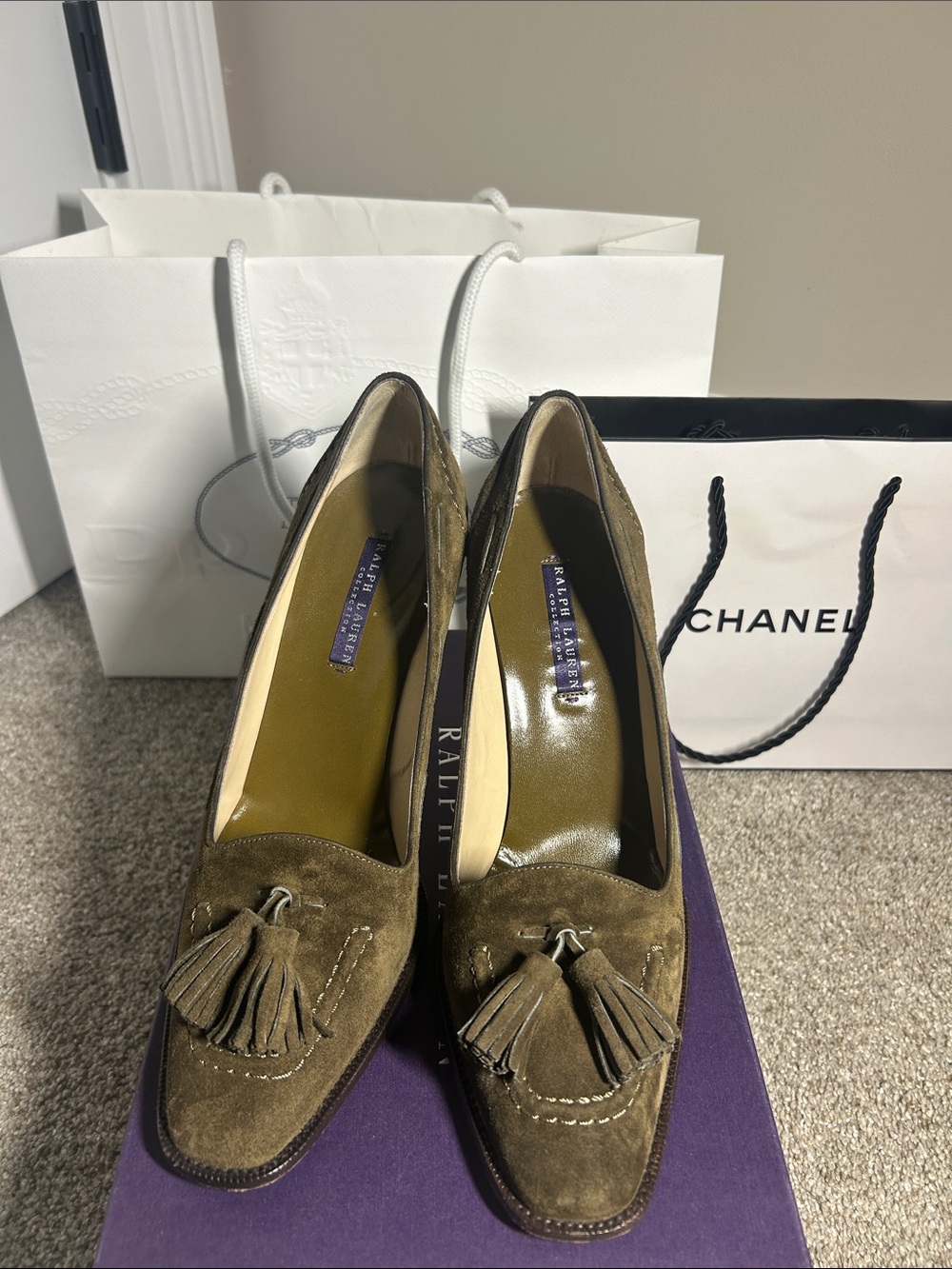 Ralph Lauren collection Olive Green Suede Tassel Loafers